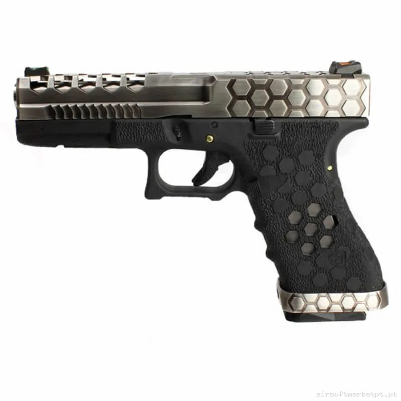 Réplica GBB Pistola G17 Aw Custom Vx0100 Hex Cut negra/Gris — Pistolas — Airsoft Market PT