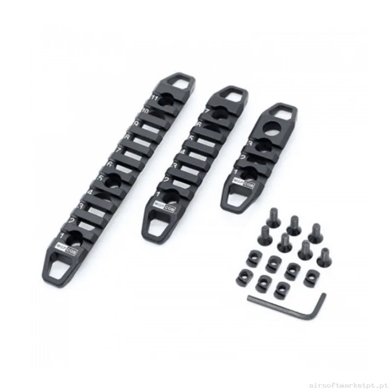 SET 3 RAILES METÁLICOS COMPATIBLE MLOK/KEYMOD 3/7/11 RANURAS — Peças Internas (AEG) — Airsoft Market PT