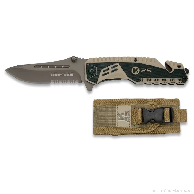 Faca Tática K25 19443 Revestida de Titânio 8.9cm com Estojo — Ferramentas — Airsoft Market PT