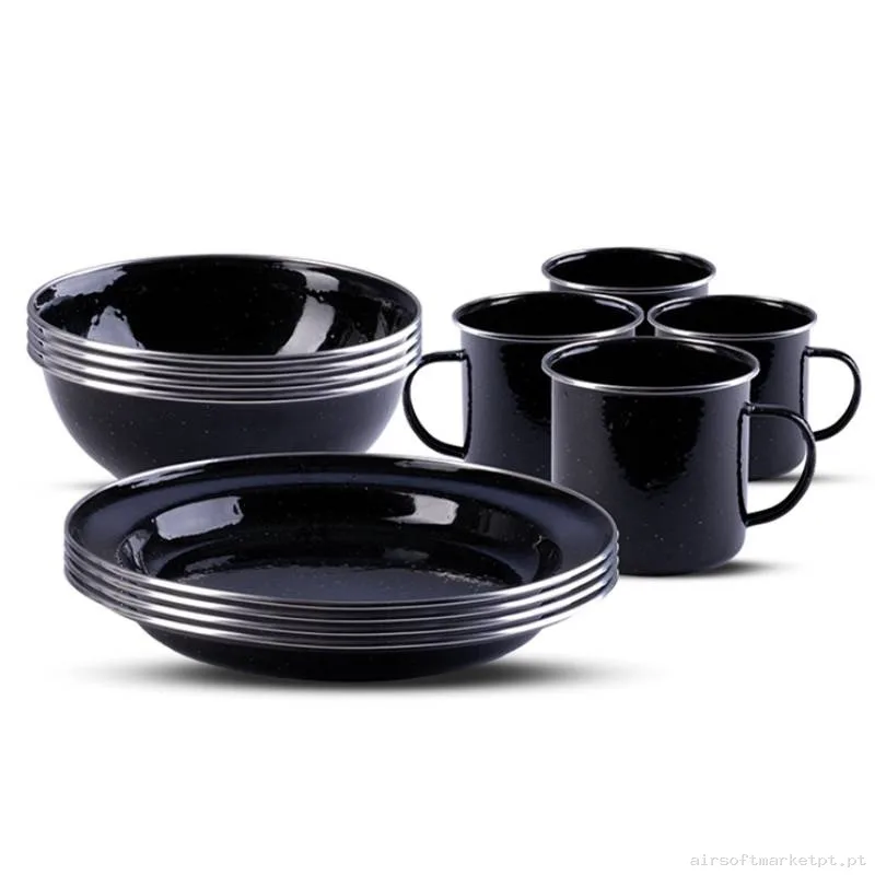 Conjunto de mesa Mil-Tec Western Enamelled 12 Pcs negra — Outros — Airsoft Market PT