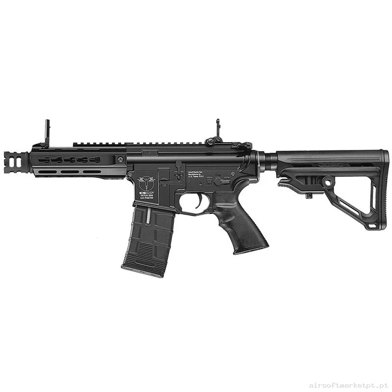 Réplica airsoft AEG M4 ICS EBB CXP-UK1 Captain MTR Coronha negra — Rifles de Assalto (AR/M4/AK) — Airsoft Market PT