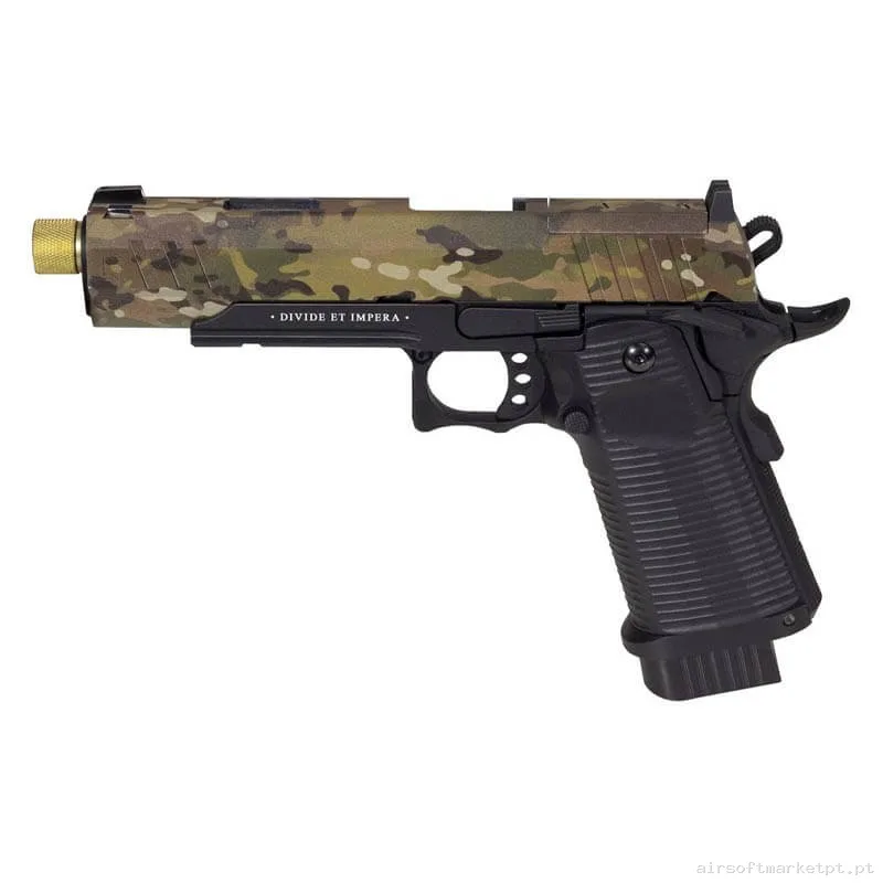 Réplica CO2 Pistola Hi-Capa Secutor Ludus III Custom preto/Estilo multicam — Pistolas — Airsoft Market PT