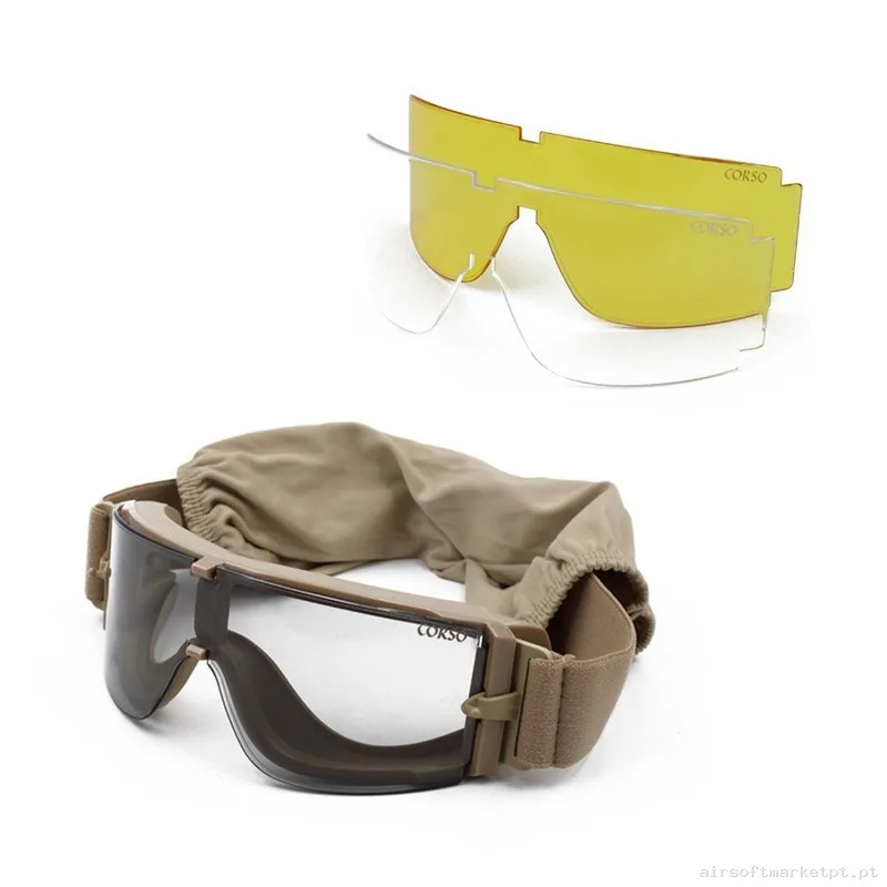 GAFA CORSO REVENGE X800 CONFUNDA + 3 LENTES INTERCAMBIABLES COYOTE — Proteção Ocular & Facial — Airsoft Market PT