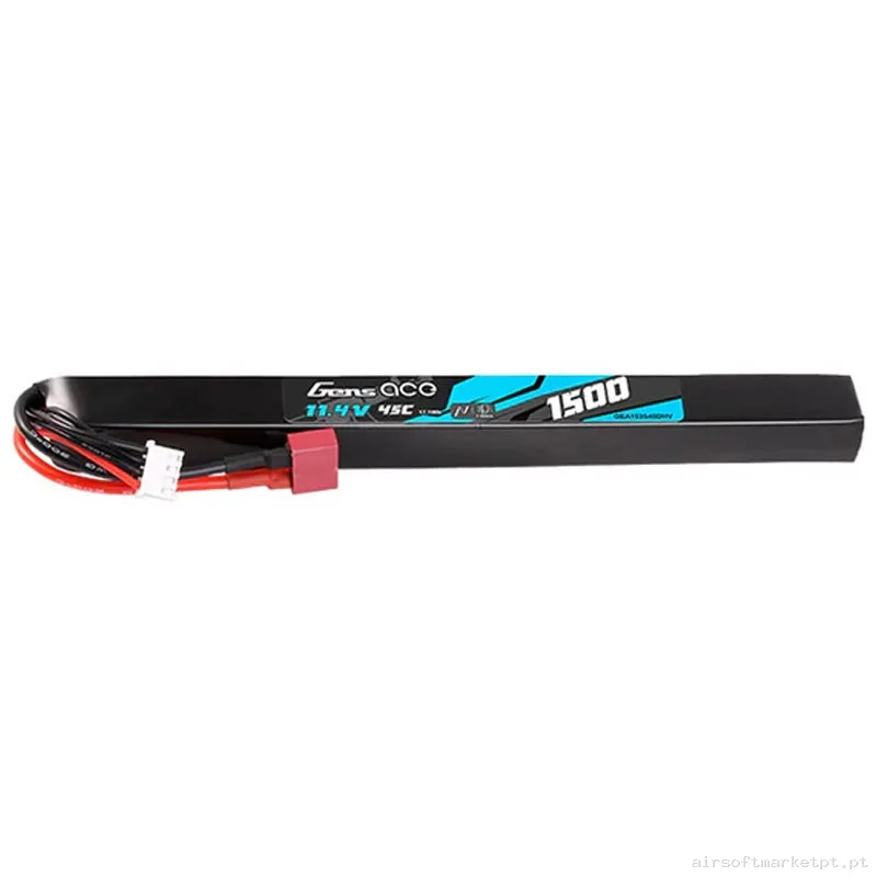 Bateria Lihv Stick Gens Ace 1500mah 11.4v 45c (T-Plug) — Baterias & Carregadores — Airsoft Market PT