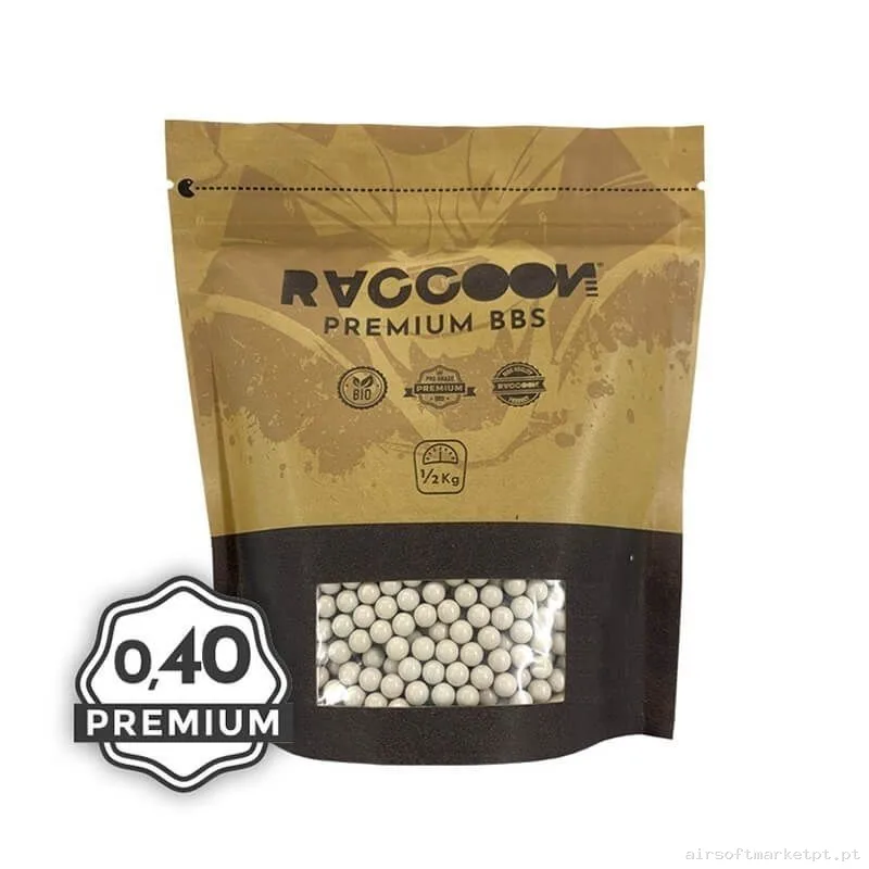 BOLAS RACCOON BIO PREMIUM 0,40 GRAMOS BLANCAS 1/2KG 1250 BBS — Munição (BBs) — Airsoft Market PT