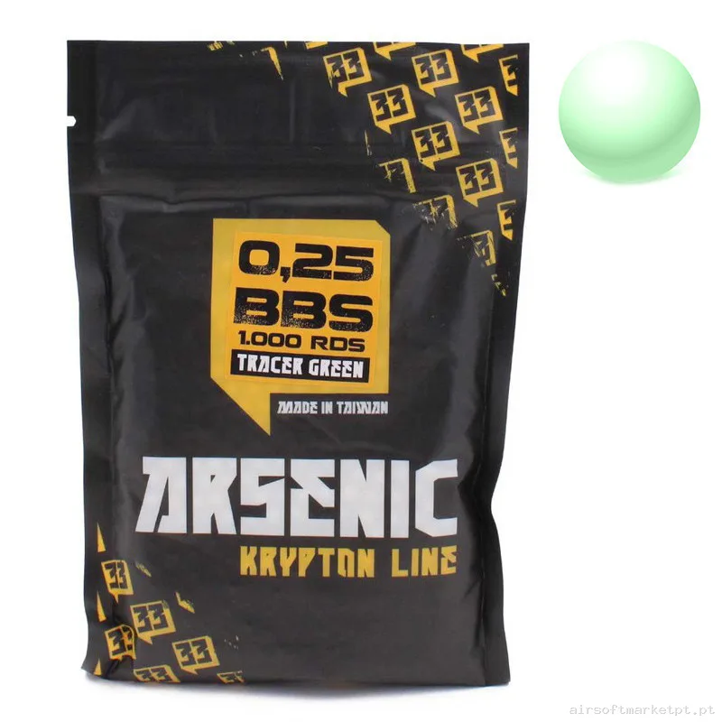 Bolas Arsenic Krypton Trazadoras 0.25g 1000rds Verde — Munição (BBs) — Airsoft Market PT