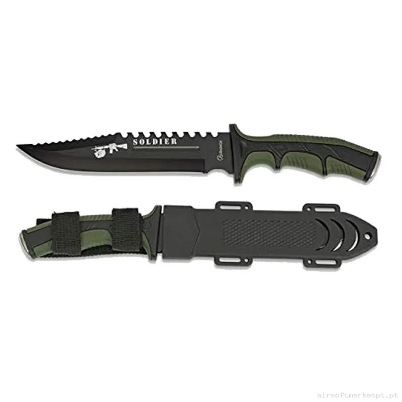 CUCHILLO ALBAINOX SOLDIER FUNDA ABS VERDE-NEGRO — Ferramentas — Airsoft Market PT