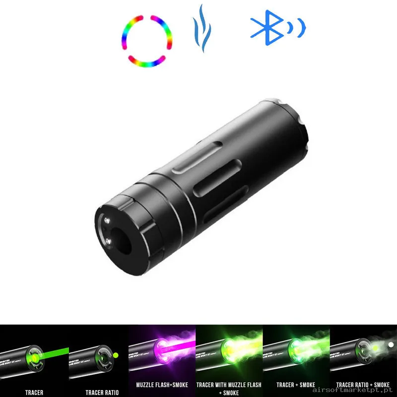Silenciador Trazador Fogonazo E-Shooter humo Flare Smoky BT V900 Bluetooth Negro — Lanternas & Lasers — Airsoft Market PT