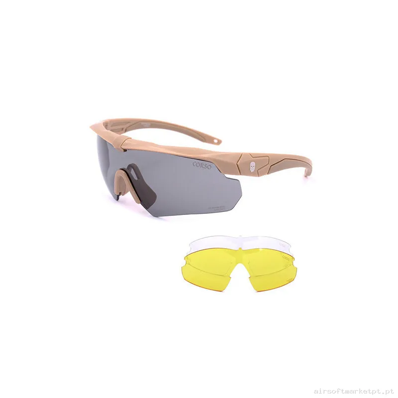 Gafa Corso Revenge Gunner con funda + 3 lentes intercambiables coyote — Proteção Ocular & Facial — Airsoft Market PT