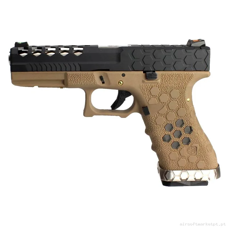 Réplica GBB Pistola G17 Aw Custom Vx0111 Hex Cut tan/Negro — Pistolas — Airsoft Market PT