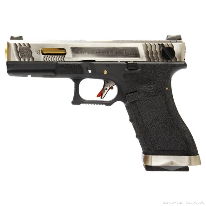 Réplica GBB Pistola G18 WE G-Force 18 Bk Gold Barrel Metal Version negro/Plata — Pistolas — Airsoft Market PT
