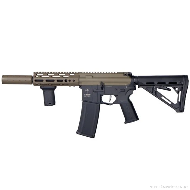 Réplica AEG M4 Saigo Kenji Kensei Short negra/Tan — Rifles de Assalto (AR/M4/AK) — Airsoft Market PT