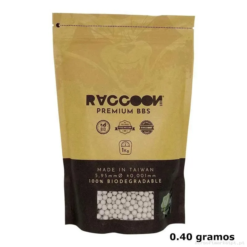 BOLAS RACCOON BIO PREMIUM 0,28 GRAMOS BLANCAS 3570 BBS — Munição (BBs) — Airsoft Market PT