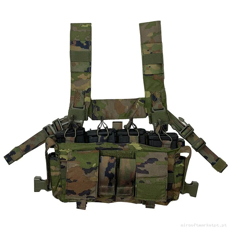 Colete Chest Rig Conquer Multi Chest Rig Boscoso Pixelado — Coletes & Rigs — Airsoft Market PT