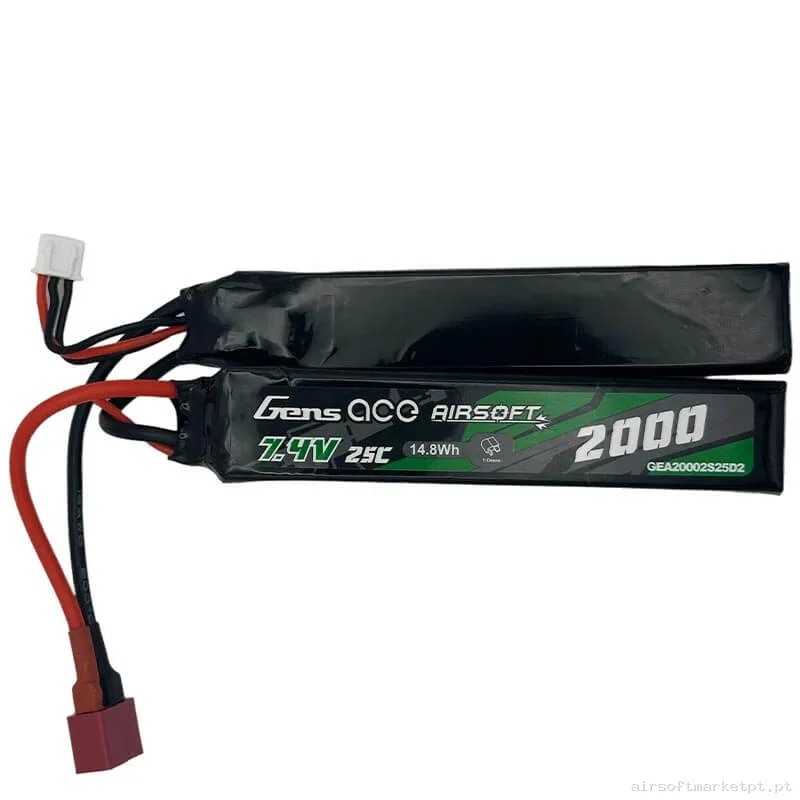 Bateria Lipo Nunchuk Dupla Gens Ace 2000mah 7.4v 25c (T-Plug) — Baterias & Carregadores — Airsoft Market PT