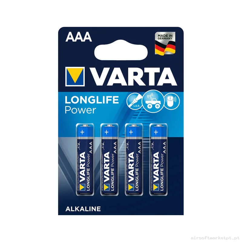 Pilhas AAA Alcalinas Varta Longlife Power LR03 Pacote 4u — Baterias & Carregadores — Airsoft Market PT