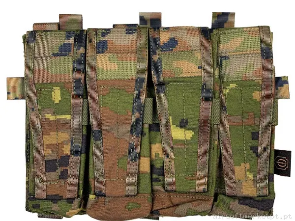 Pouch Magazine Pouch Cuádruple Mp5/Mp7 Conquer Cvs Quad SMG Mag Pouch Boscoso Pixelado — Coletes & Rigs — Airsoft Market PT