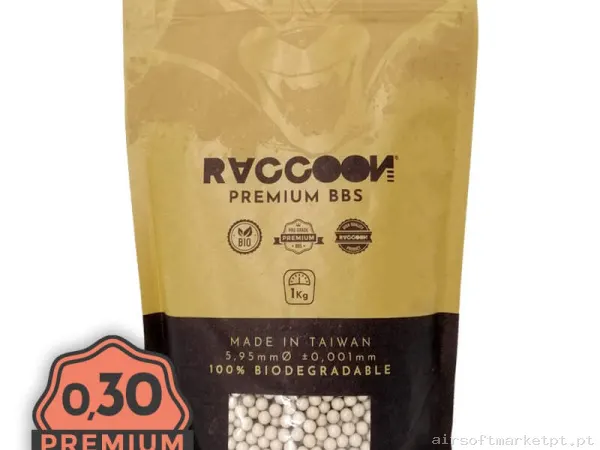 BBs Bio 0.30g Raccoon Premium 1kg Brancas — Munição (BBs) — Airsoft Market PT