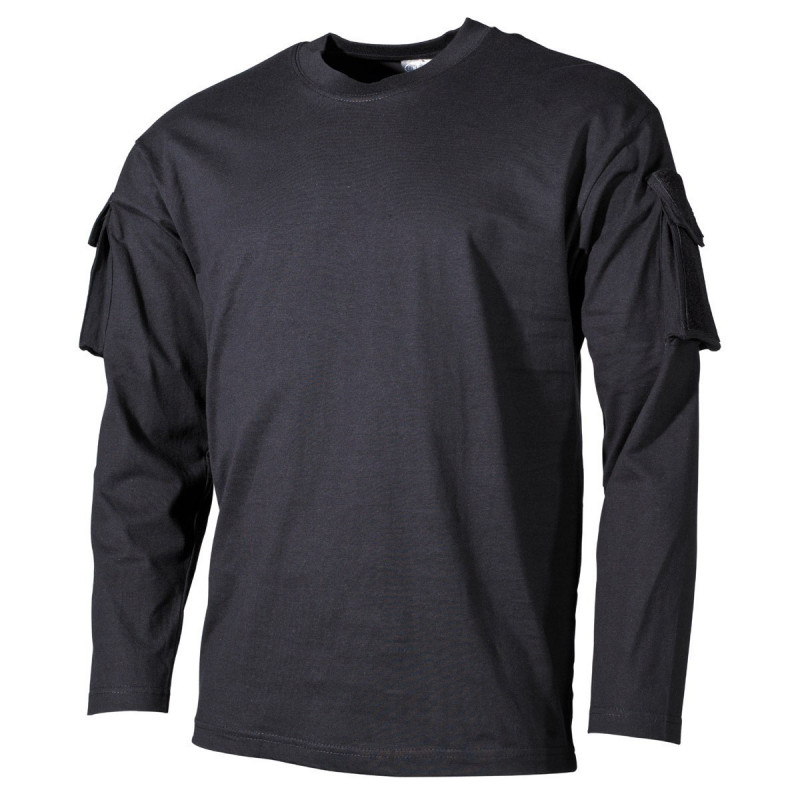 T-Shirt Manga Comprida c/ Bolsos Preta [MFH] — Vestuário (Fardas) — Airsoft Market PT