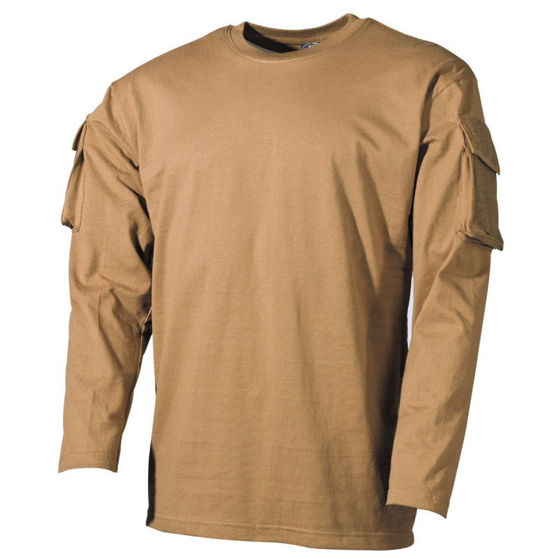 T-Shirt Manga Comprida c/ Bolsos Coyote [MFH] — Vestuário (Fardas) — Airsoft Market PT
