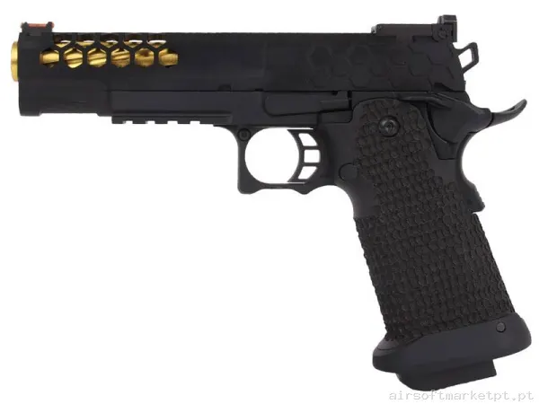 Réplica GBB Pistola Hi-Capa 5.1 Golden Eagle Excaut 3399 negra/Dorada — Pistolas — Airsoft Market PT