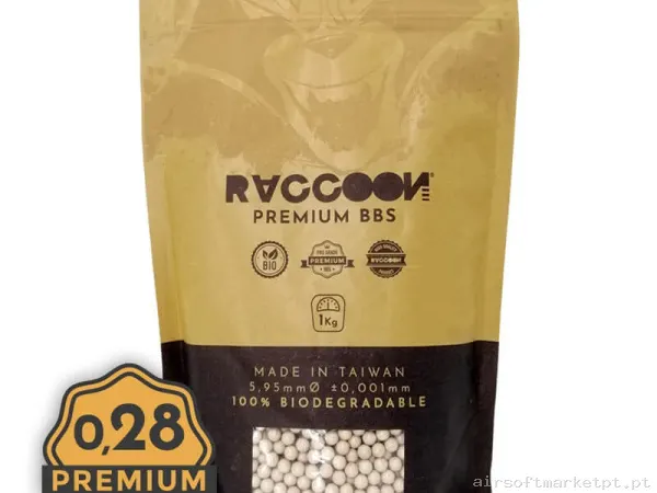 BBs Bio 0.28g Raccoon Premium 1kg Brancas — Munição (BBs) — Airsoft Market PT