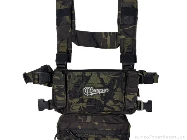 Colete Chest Rig Conquer Core Chest Rig Estilo multicam Black — Coletes & Rigs — Airsoft Market PT