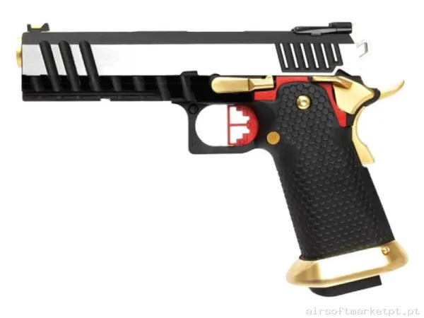 Réplica GBB Pistola Hi-Capa 5.1 Aw Custom Hx2001 Prata Total Preto e Cromo — Pistolas — Airsoft Market PT