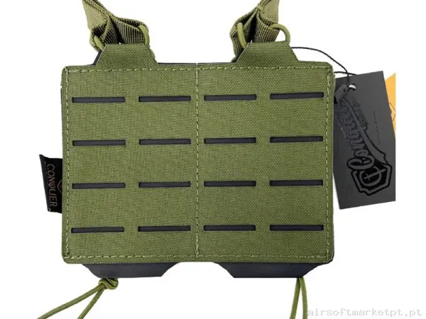 Pouch Portacargador Doble M4 Conquer Corte Láser Verde OD — Coletes & Rigs — Airsoft Market PT