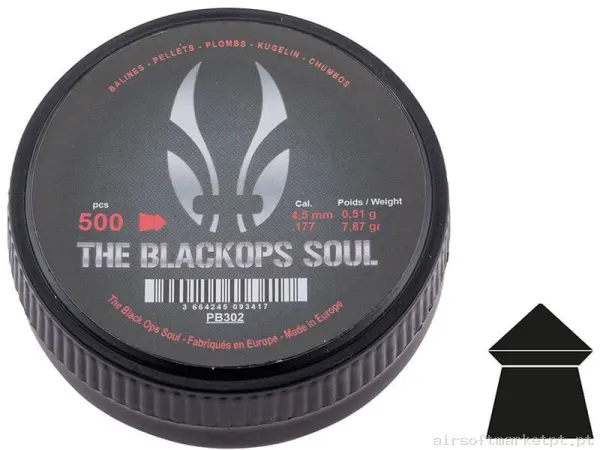 Perdigão Diábolo Punta Afiada 4.5mm 0.51g Bo Manufacture Black Ops Soul Pontudo 500u — Munição (BBs) — Airsoft Market PT