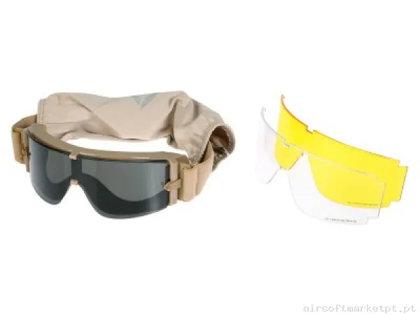 Oculos 3 Lentes Delta Tactics Tan — Proteção Ocular & Facial — Airsoft Market PT