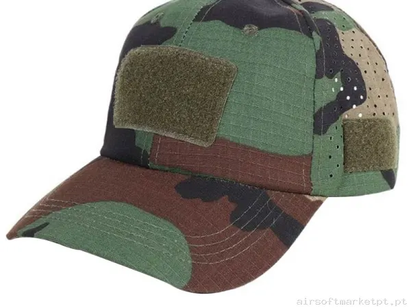 Gorro de Beisebol Velcro Combat Zone 2025 Cap Woodland — Proteção Ocular & Facial — Airsoft Market PT