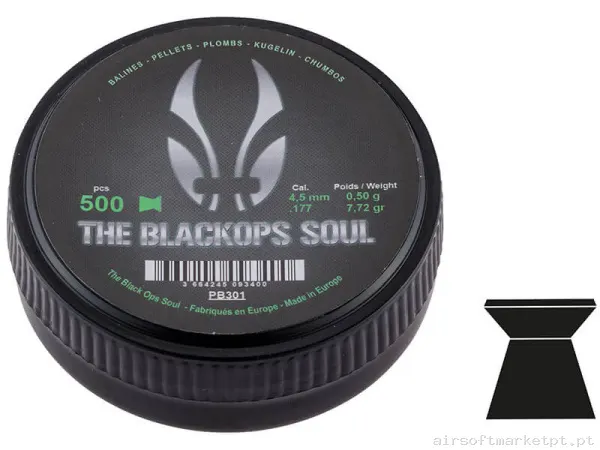 BBs Diábolo Punta Plana 4.5mm 0.50g Bo Manufacture Black Ops Soul Flat 500u — Munição (BBs) — Airsoft Market PT