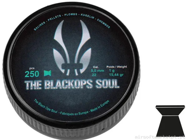 Perdigão Diábolo Punta Plana 5.5mm 1.00g BO Manufacture Black Ops Soul Flat 250u — Munição (BBs) — Airsoft Market PT