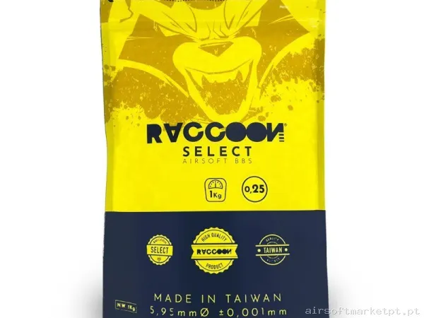 Bolas Raccoon Select 0,25 Gramos Blancas 4000 Bbs — Munição (BBs) — Airsoft Market PT