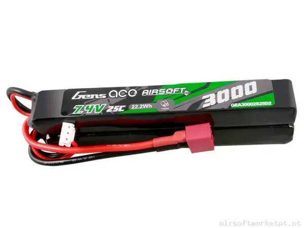 Bateria Lipo Nunchuk Duplo Gens Ace 3000mah 7.4v 25c (T-Plug) — Baterias & Carregadores — Airsoft Market PT