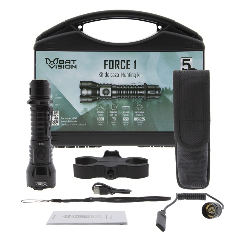 Lanterna LED FORCE ONE 1.000 lum com kit de caça B-Vision — Lanternas & Lasers — Airsoft Market PT
