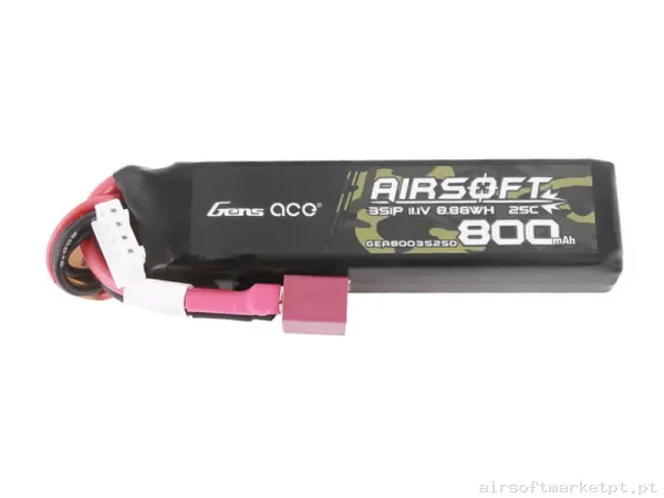 Bateria Lipo Stick Gens Ace 800mah 11.1v 25c (T-Plug) — Baterias & Carregadores — Airsoft Market PT