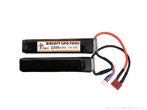 Bateria Lipo Nunchuk Dupla Ipower 2200mah 7.4v 20c (T-Plug) — Baterias & Carregadores — Airsoft Market PT