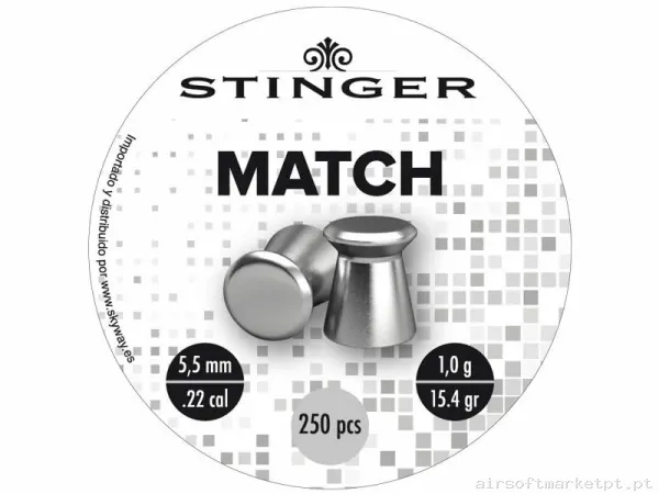 Perdigão Diábolo Punta Plana 5.5mm 1.00g Stinger Match 250u — Munição (BBs) — Airsoft Market PT