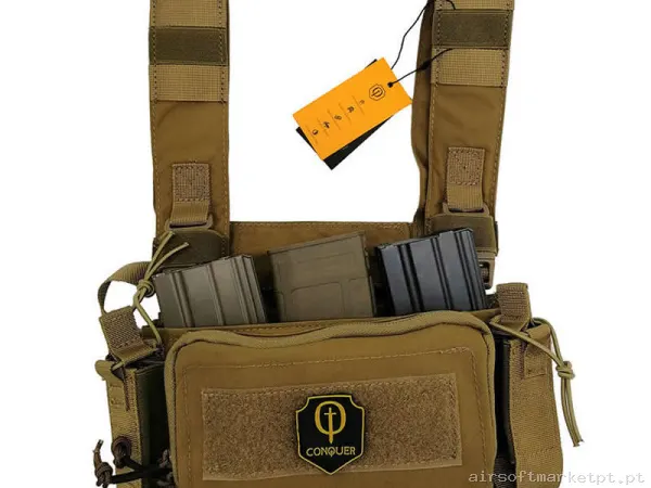 Colete Chest Rig Conquer Micro Chest Rig coyote Brown — Coletes & Rigs — Airsoft Market PT