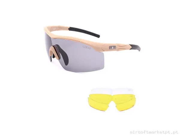 Gafa Corso Revenge Wing 3 con funda + 3 lentes intercambiables coyote — Proteção Ocular & Facial — Airsoft Market PT