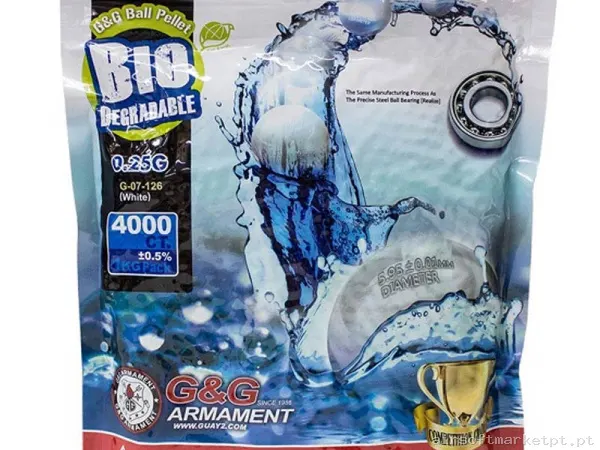 BBs Bio 0.25g G&G 1kg Brancas — Munição (BBs) — Airsoft Market PT