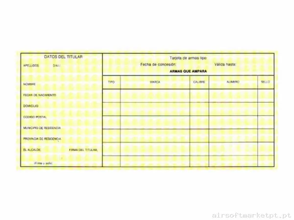 Cartão Amarelo Registro de Armas — Armas (Réplicas) — Airsoft Market PT