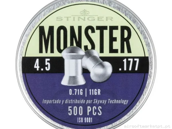 Perdigão Diábolo Ponta Redondeada 4.5mm 0.71g Stinger Monster 500u — Munição (BBs) — Airsoft Market PT