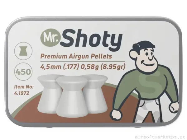 Perdigão Diábolo Ponta Plana 4.5mm 0.58g Umarex Mr. Shoty 450u — Munição (BBs) — Airsoft Market PT
