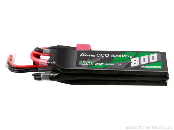 Bateria Lipo Nunchuk Triple Gens Ace 800mah 11.1v 25c (T-Plug) — Baterias & Carregadores — Airsoft Market PT