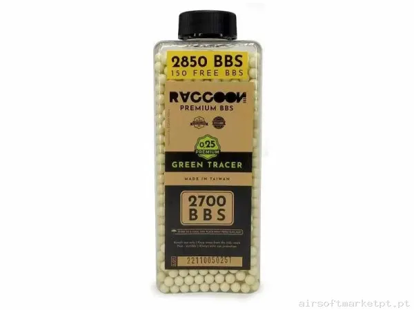 BOLAS RACCOON PREMIUM 0.25 TRAZADORAS VERDES - 2850BBS — Munição (BBs) — Airsoft Market PT