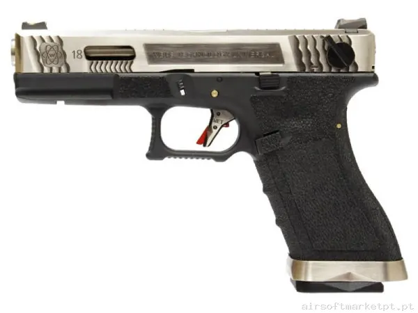 Réplica GBB Pistola G18 WE G-Force 18 Bk Silver Barrel Metal Version negro/Plata — Pistolas — Airsoft Market PT
