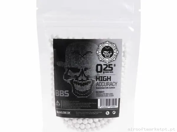 BBs 0.25g Duel Code Absolute 1000 BBs Brancas — Munição (BBs) — Airsoft Market PT